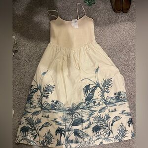 Cream Strapless Tropical Print Dress